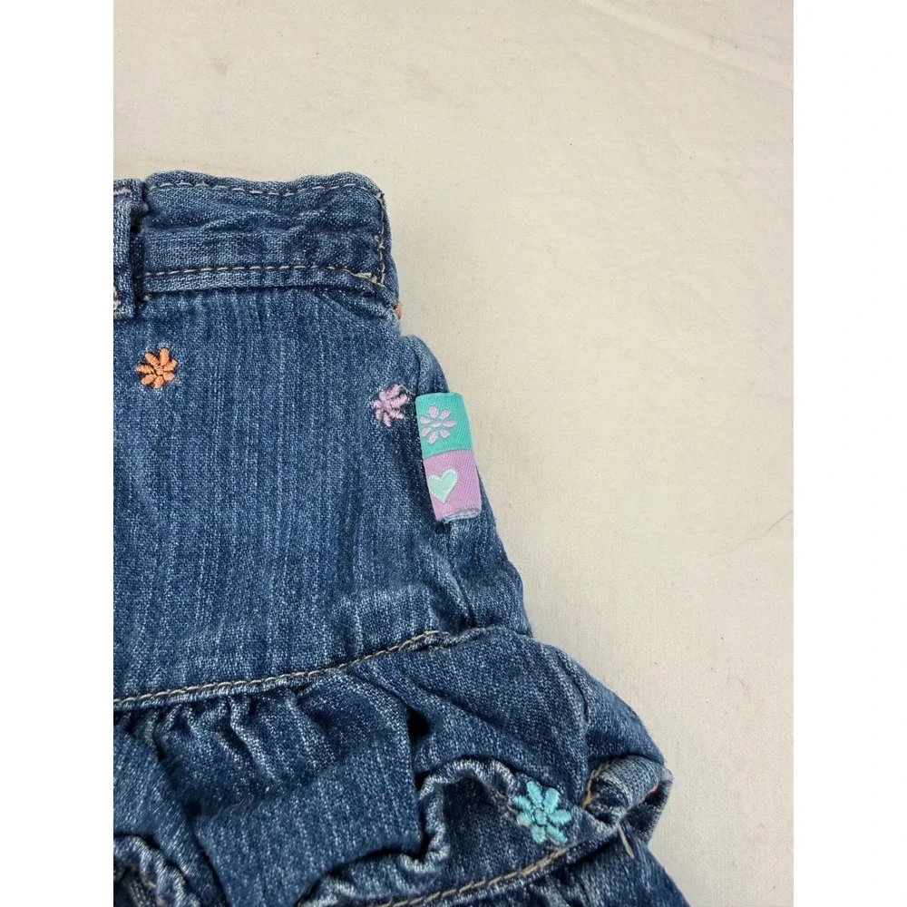 Vintage Y2K Carters Baby Girl Blue‎ Denim Floral Embroidered Ruffle Skort 18 M